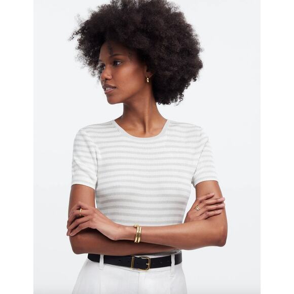 Madewell Micro Rib Sweater Tee Shirt Top Minimalist Viscose Monument Medium NWT - Picture 2 of 13